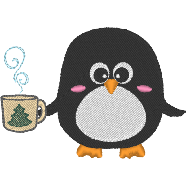 Motif de broderie machine pingouin et sa tasse - 4 tailles – Image 2