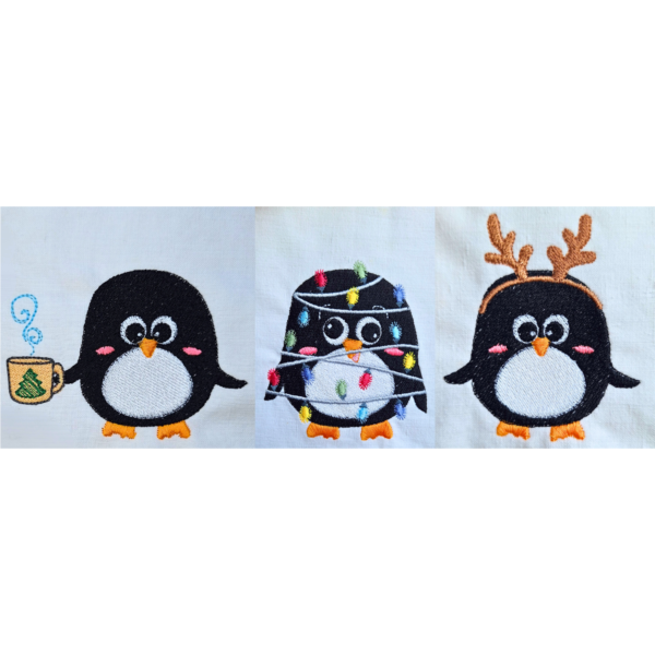 Pack de motifs de broderie machine de 3 pingouins – 4 tailles chacun