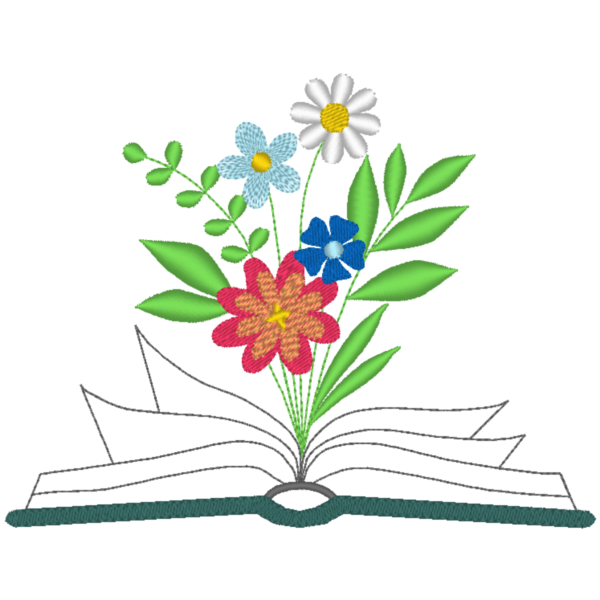 Livre avec bouquet de fleurs - Motif de broderie machine 3 tailles