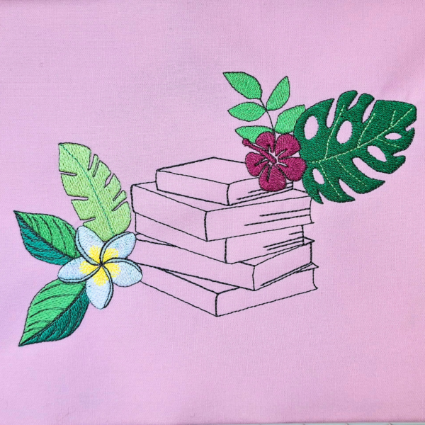 Livres et fleurs tropicales - Motif de broderie machine 3 tailles – Image 2