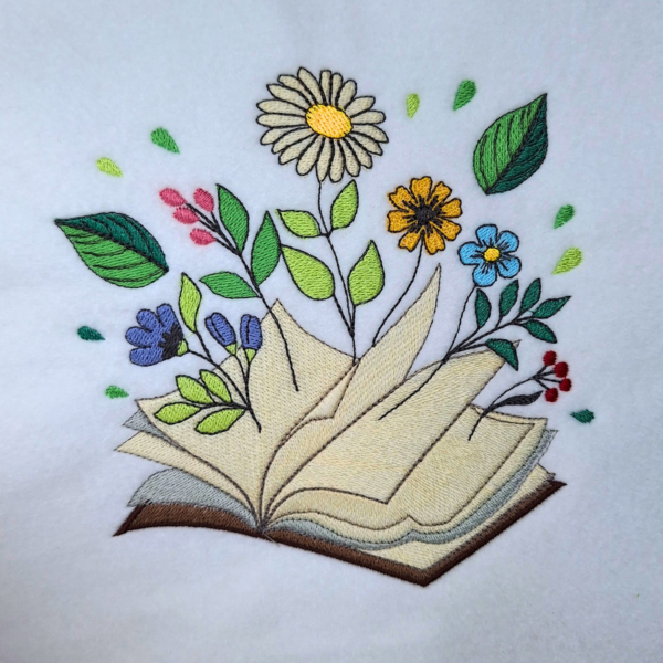 Livre ouvert avec des fleurs - Motif de broderie machine 3 tailles – Image 4